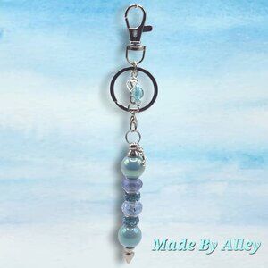 Light Blue Theme Handmade Beaded Keychain with Two Personalized Charms